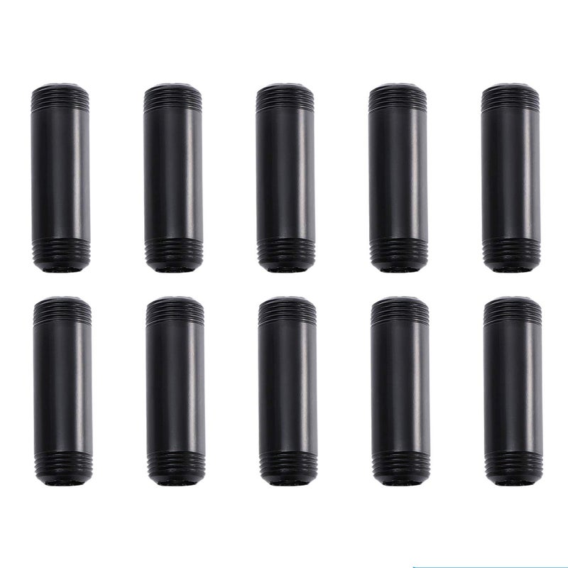 Home TZH 3/4" x 4" Black Painted Iron Pipe, Home TZH 10 Pack Threaded Black Paint Finish Metal Pipe Nipple for DIY Project/Furniture/Shelving Decoration(10, 4") - Image 1